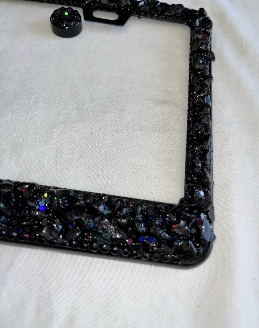 Obsidian Black hand-mined crystal license plate frame