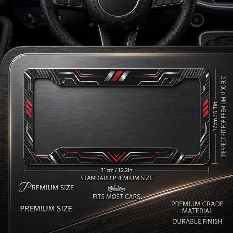 Midnight Series frame with premium sizing callouts, 31cm by 16cm